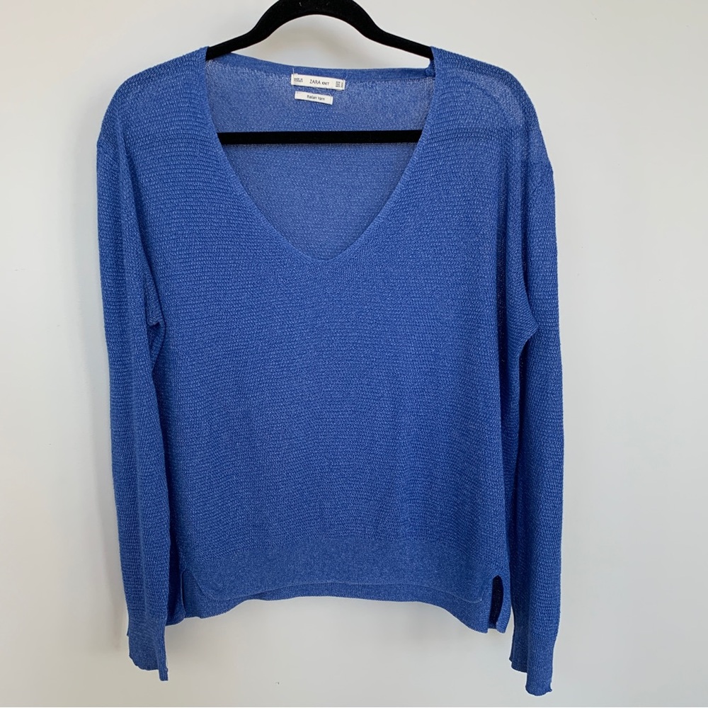 Zara Knit Blue Italian Yarn Sweater Size M